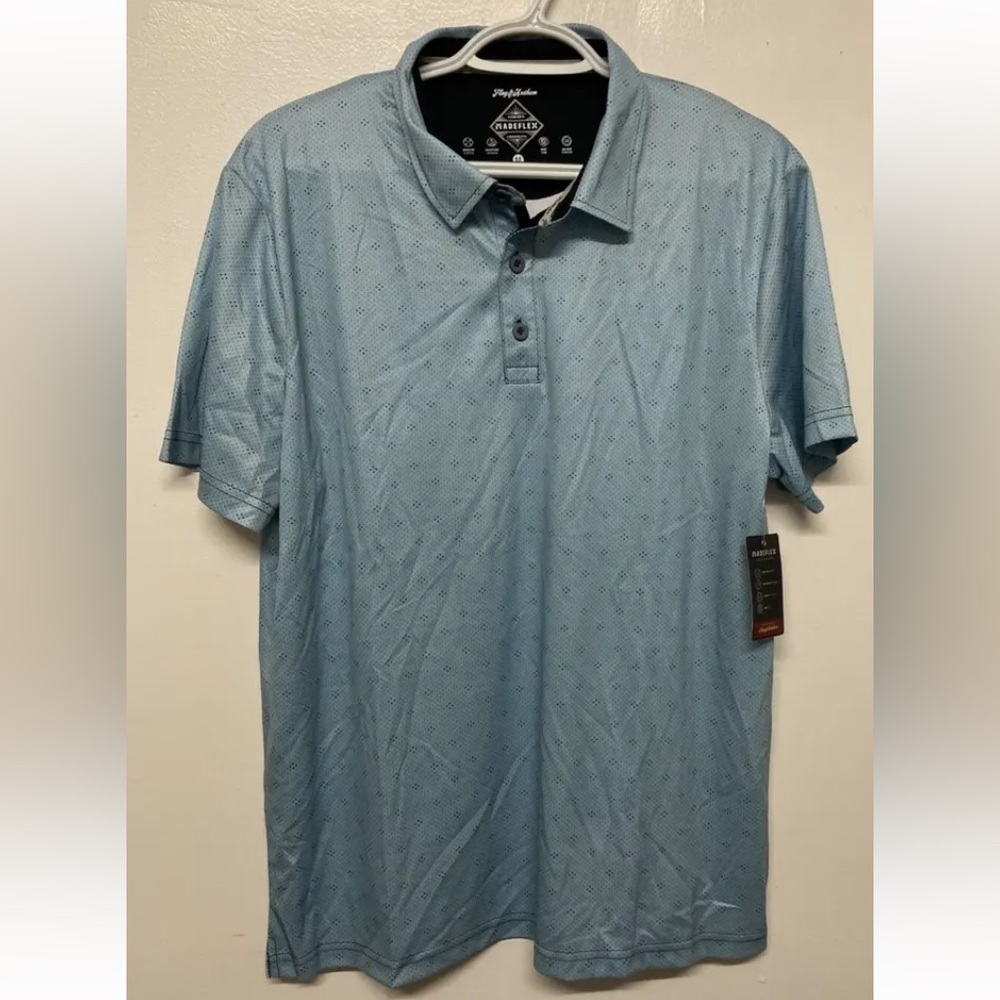 Flag & Anthem Men’s Golf Polo Shirt Short Sleeves Medium Light Blue Navy Dots